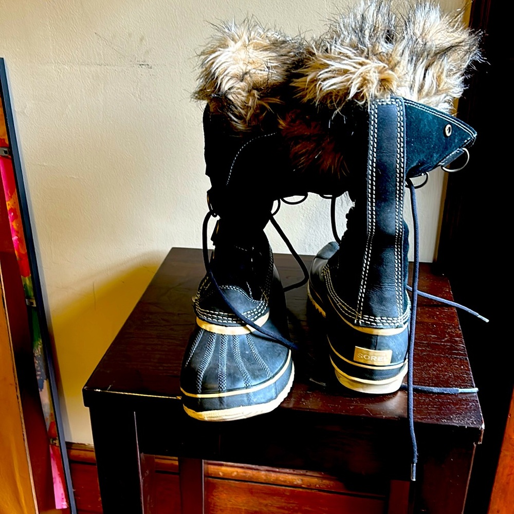 Sorell snow boots.  Worn a handful lof times.